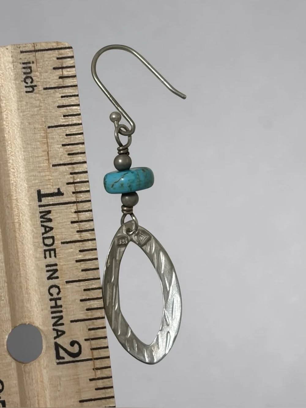 Silpada Sterling Turquoise Bead Drop Earrings with Etched Silver - Picture 3 of 5